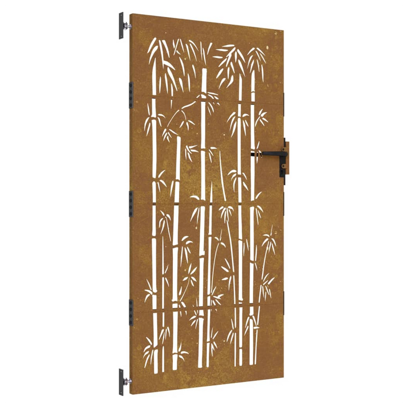 Rusty Corten Steel Garden Gate with Elegant Bamboo Design - 85x200 cm