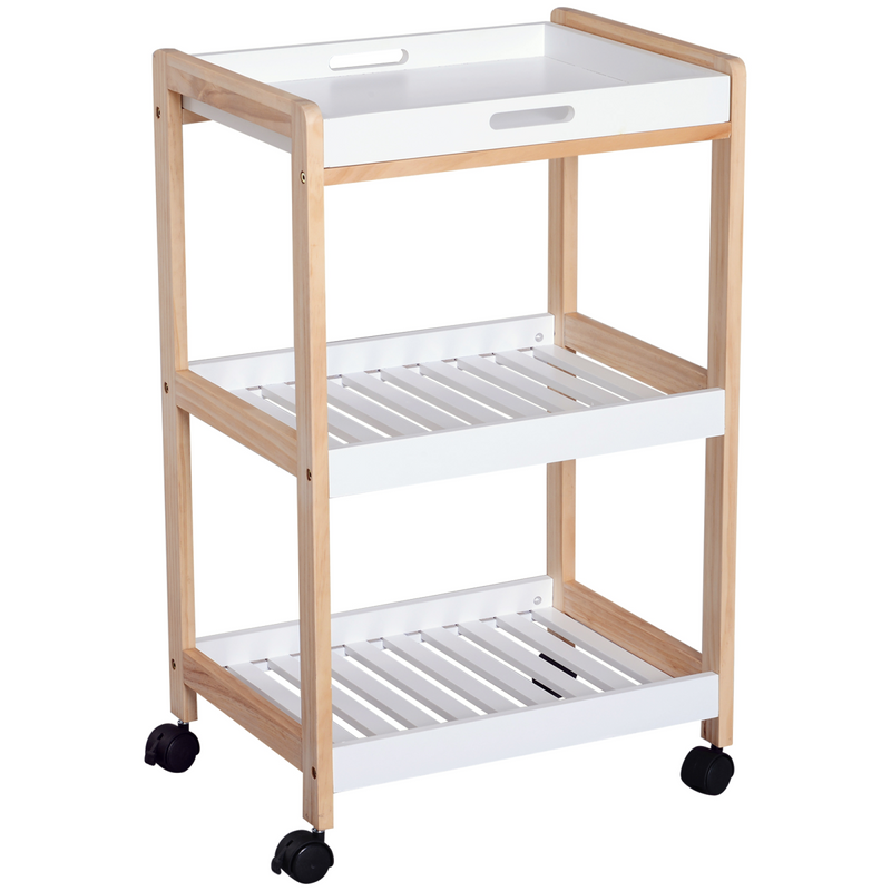 Stylish Bamboo & MDF Kitchen Trolley - 3-Tier with Smooth Rolling Casters