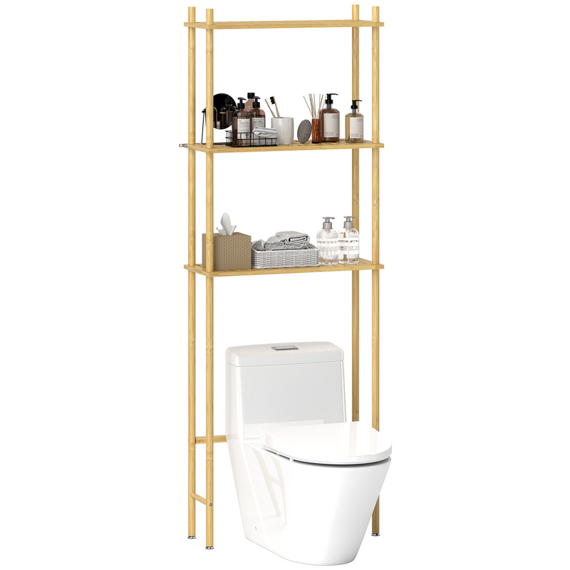 Elevate Your Bathroom: HOMCOM Bamboo Over Toilet Storage Rack with 3 Shelves