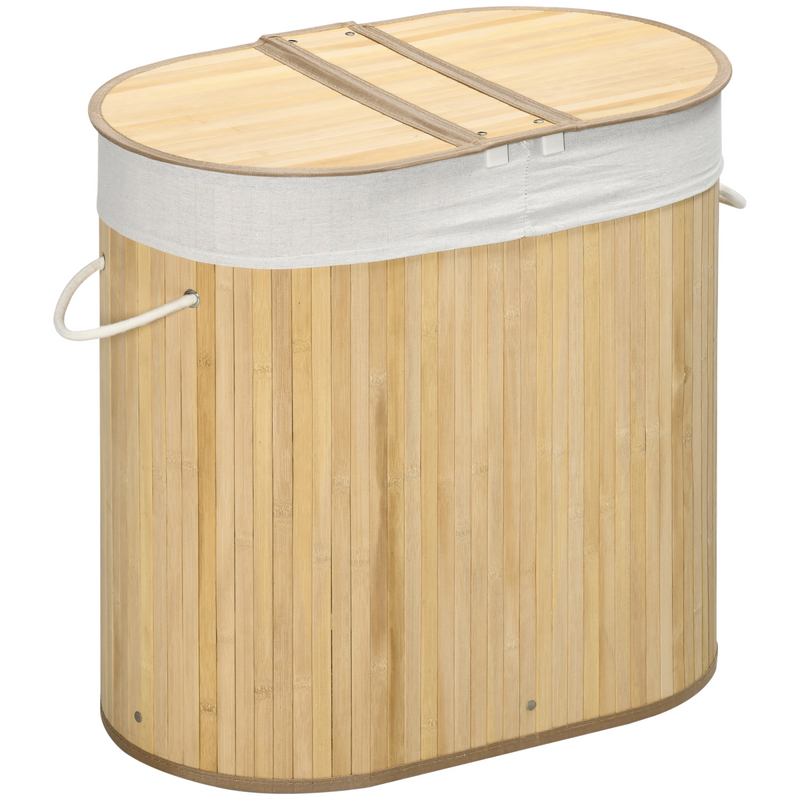 Smart 100L Bamboo Laundry Basket with Dual Compartments - Natural HOMCOM
