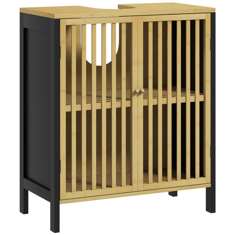 Chic Bamboo Under Sink Cabinet with Adjustable Shelf & Retro Charm