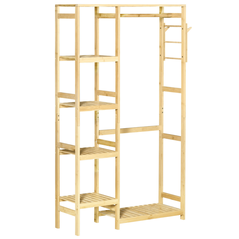 Bamboo Entryway Coat Rack: Multi-Functional Storage with Hooks & Shelves