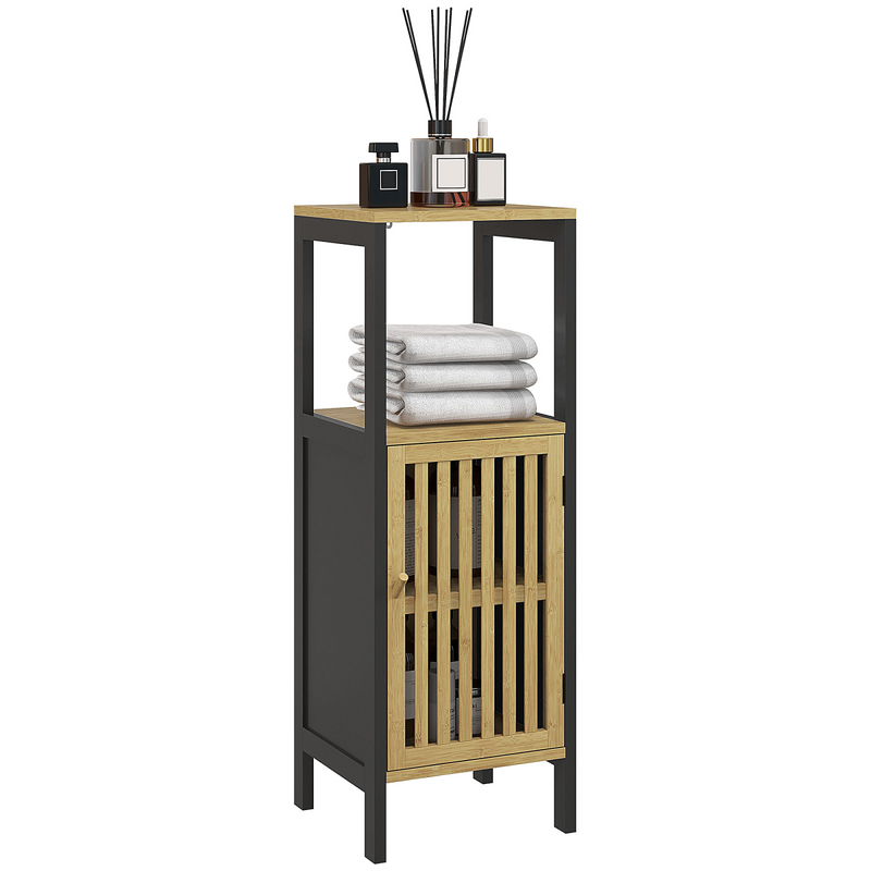 Elegant Bamboo Bathroom Cabinet with Adjustable Shelf - Retro Storage Solution
