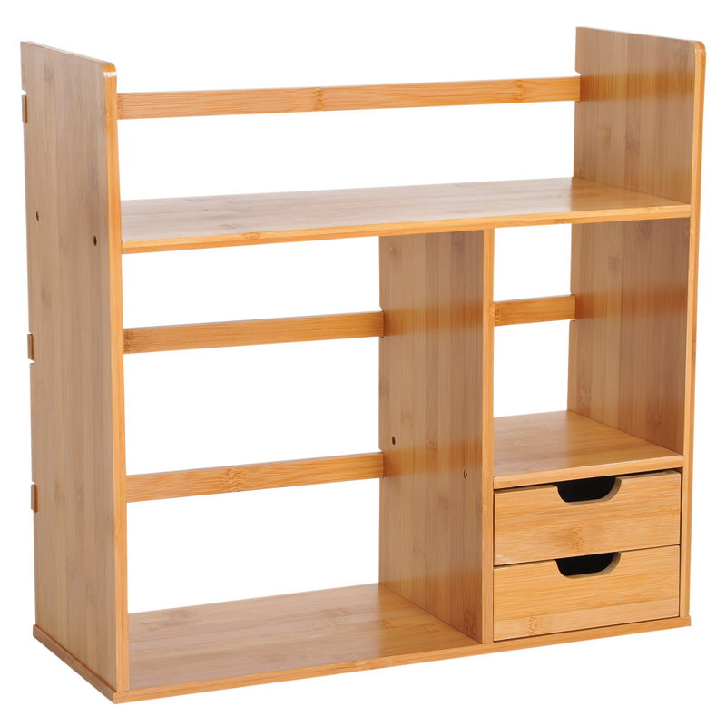 Versatile Bamboo Desk Organizer with 2 Drawers & 180° Rotatable Design