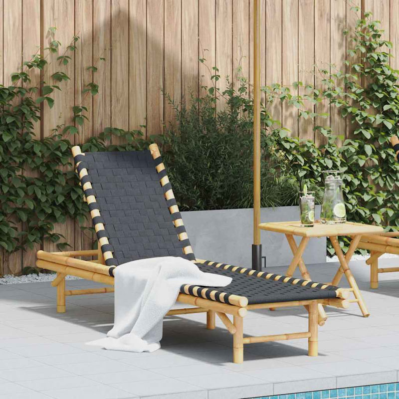 vidaXL Black Bamboo Sun Lounger with Adjustable Backrest, 55x200 cm