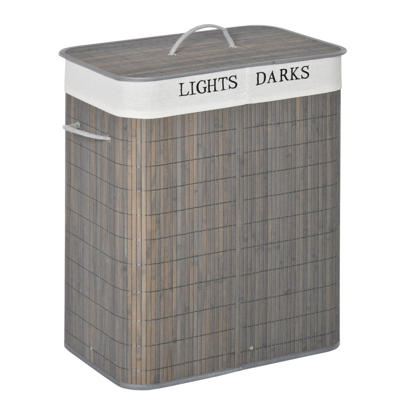 100L Dual-Section Bamboo Laundry Basket with Flip Lid & Carry Handles
