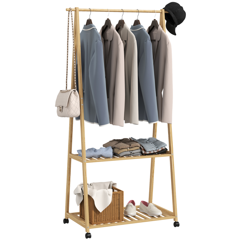 Stylish HOMCOM Bamboo Clothes Rack & Storage Shelves - Space-Saving Elegance