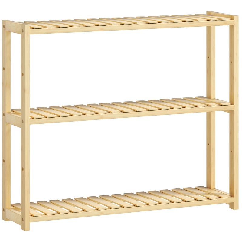 Eco-Friendly HOMCOM 3-Tier Bamboo Bathroom Shelf with Adjustable Storage Racks