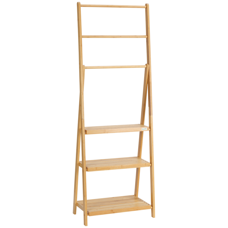 Versatile Foldable Bamboo Towel Rack with 3 Bars & Shelves for Space-Saving Style