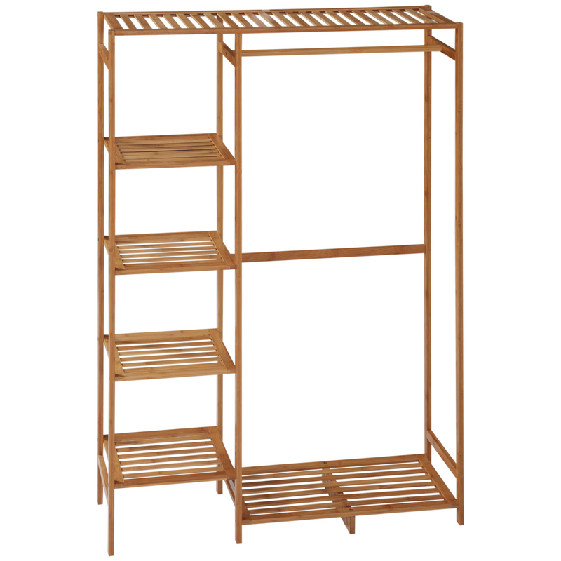 Stylish Bamboo Clothes Rail with 6-Tier Shelves - Space-Saving Storage Solution